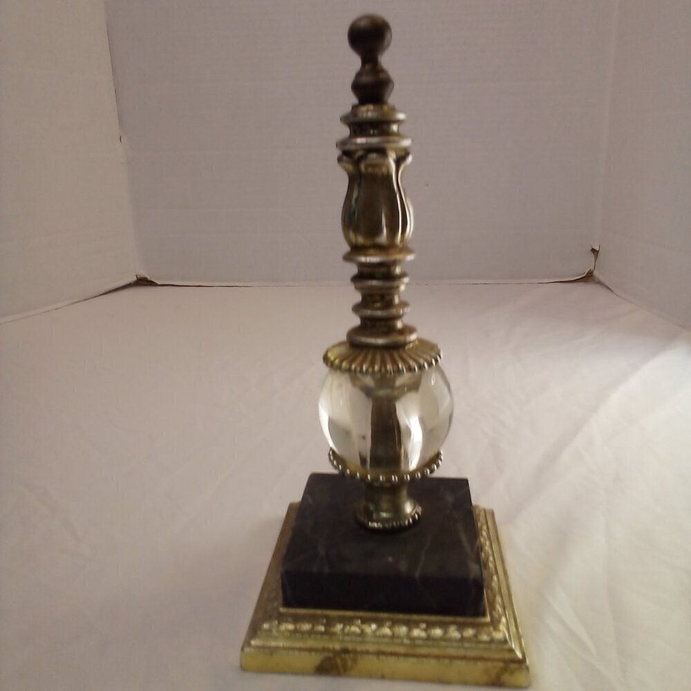 Vintage Dilly Decor Brass Marble Base Glass Ball Made In USA 9" Tall